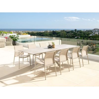 Ensemble de jardin sand : Table Yate en céramique Chianca 220x100cm + 6 fauteuils Loya