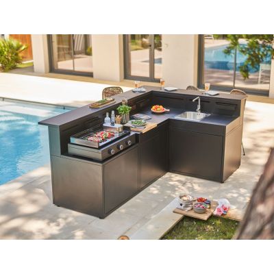 Cuisine Forge Adour en acier noir (4modules) + plancha Modern 75 noir