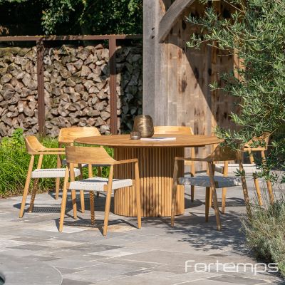 Ensemble en teck Amato / Tofino : Table Amato Ø150 cm + 6 fauteuils Tofino