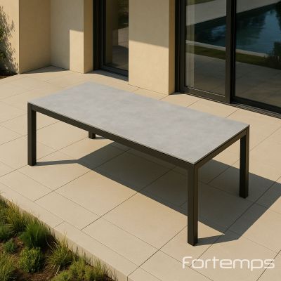Table Danli noir 220x100 cm plateau en céramique "Ash Grey"