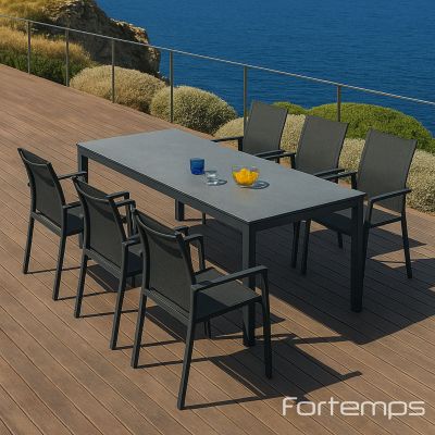 ENSEMBLE DE JARDIN : TABLE LUGO 200X100 CM + 6 FAUTEUILS SEVILLA