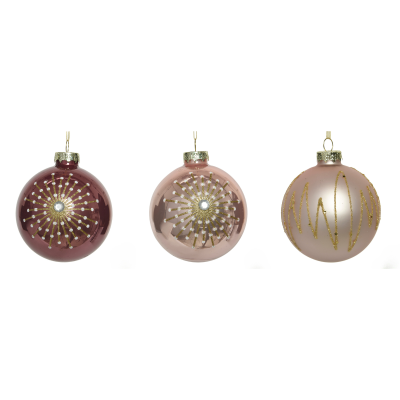 Lot de 3 boules de Noël rose