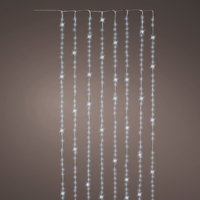 Guirlande lumineuse Led luminaire de balcon 5 fonctions effet flux - w100.00-h200.00cm-320l - transparent/blanc chaud 