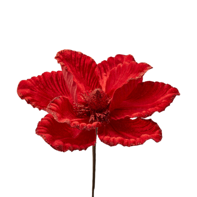 Magnolia en velours rouge d22cm