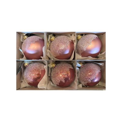 Lot de 6 boules de Noël / vieux rose paillettes