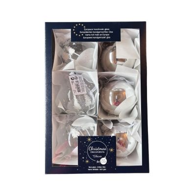 Lot de 6 boules de Noël transparentes et argentées