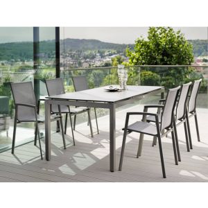 Ensemble de jardin anthracite : table de jardin 200x100cm + 6 fauteuils New Top